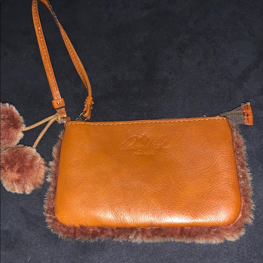 Patricia Nash leather and fur wristlet